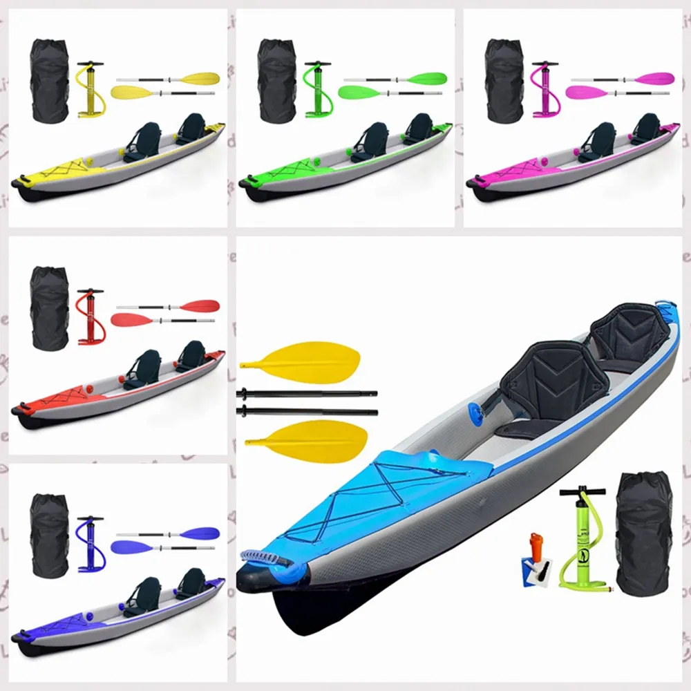 4,73x0,76 m uppblåsbar surfbräda dropstitch dubbelstol fiske kajak båt kanot pvc jolle flotte paddel pump säte tryckmätare droppsömmaterial