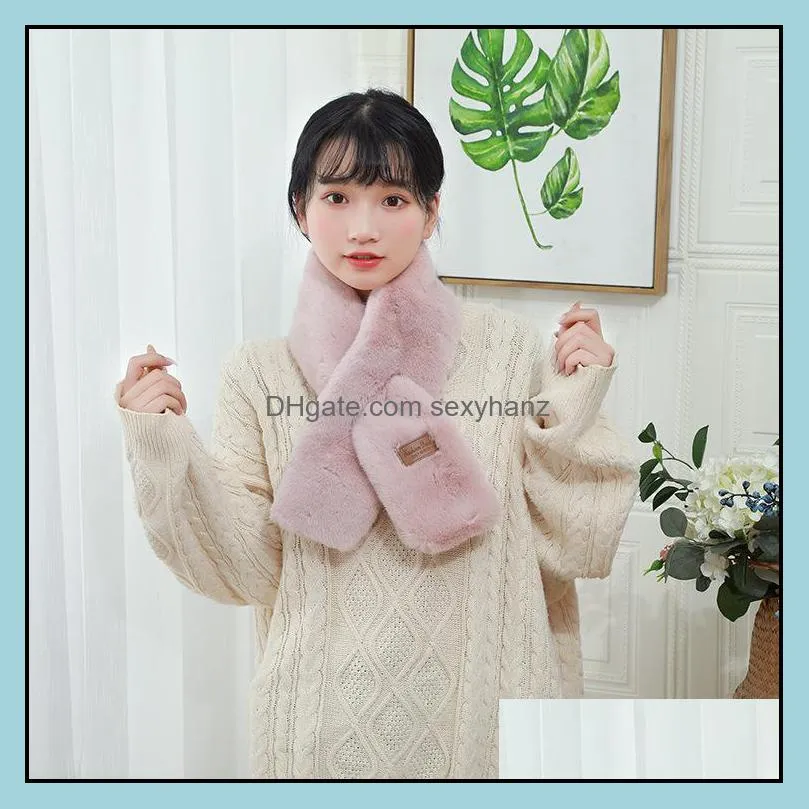 S2626 Winter Women`s Plush Imitation Rabbit Fur Scarf Crossed Faux Fur Thick Plush Warm Scarves