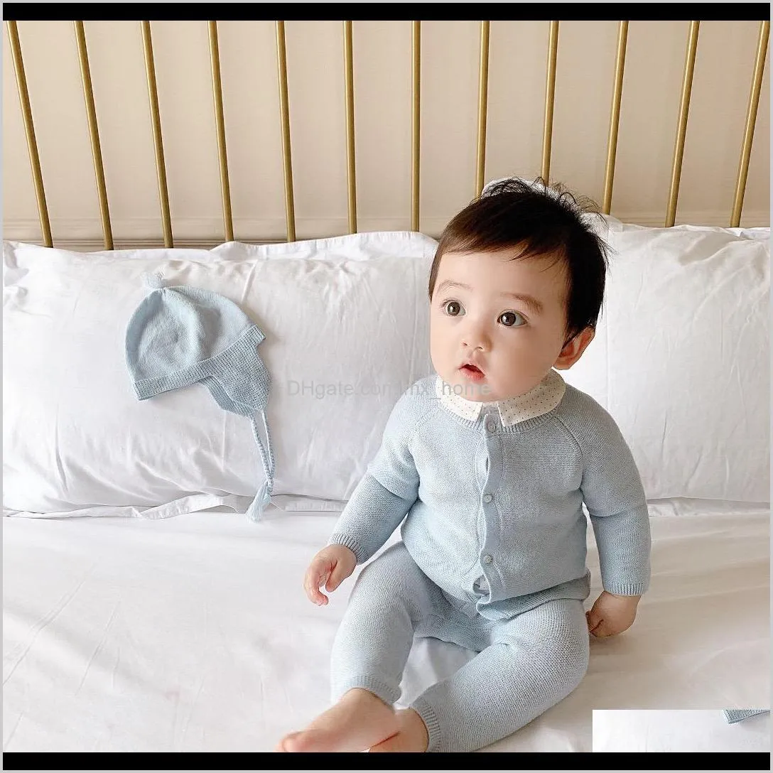 2021 new luxury design spring and autumn knitted sweater pants shirt hat suit baby girl and boy same sweater set shipping