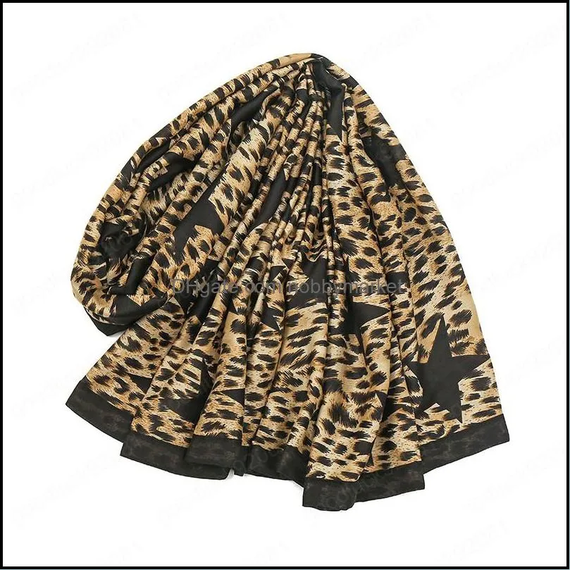 Leopard Shawls Scarf Cotton Printed Hijabs Fashion Muslim Head Wraps Large Size Turbans Mufflers