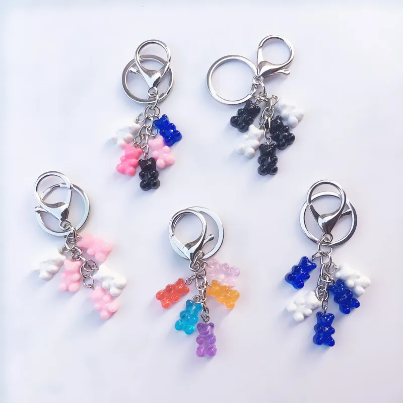 Resin Candy Keyring Colorful Lovely Bear Keychain Cartoon bears Dangles Pendant Cute Girl Dangle 6 colors