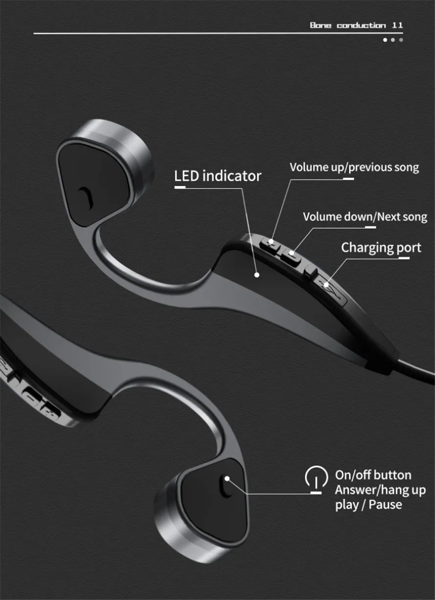 K8 Bone Conduction Earphones Bluetooth Compatible Headphones Sport