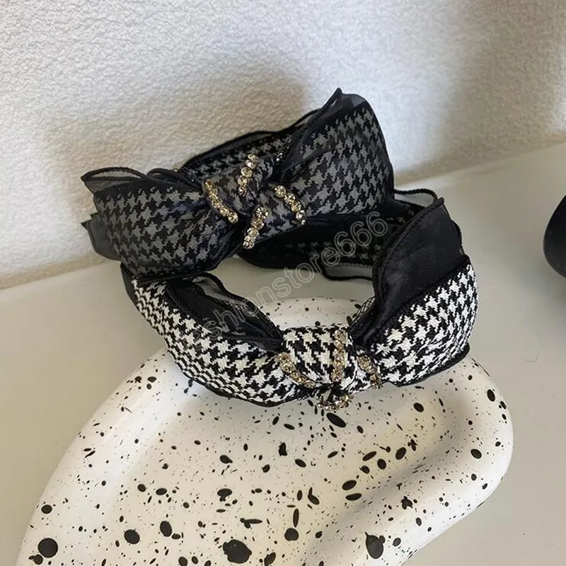 Classic Net Yarn Houndstooth Headband Rhinestone... From  display picture 2