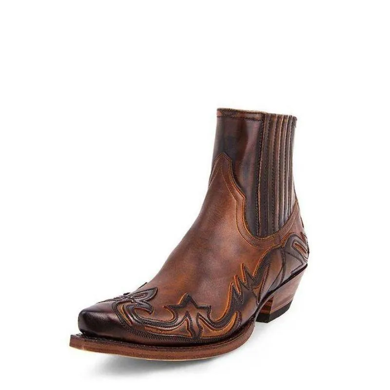 Stylish PU Western Boots for Men Autumn Winter PU Material with Thick Cuban Heel and Pointed Toe