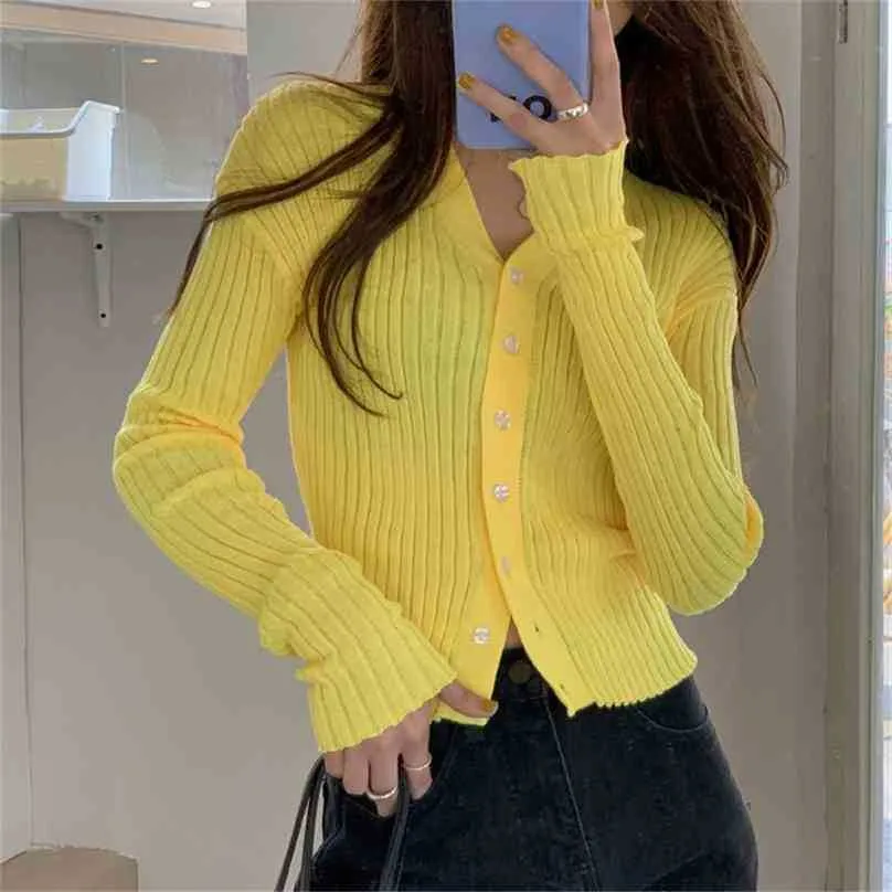 Yellow Skinny Solid Chic All Match Slim Fashion Brief Sunscreen Casual Femme High Quality Sweaters 210525