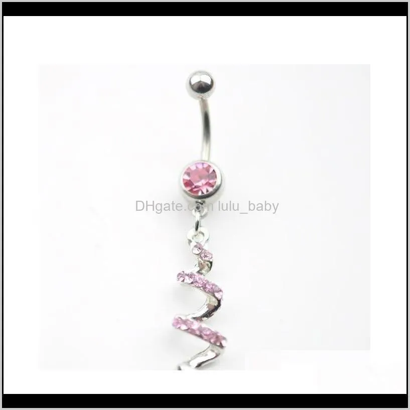 d0013-1 ( 2 ) piercing body jewelry new style navel belly ring clear & pink colors stone drop shipping i9ioo