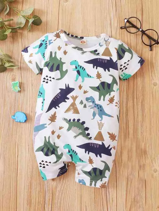 Baby dinosaurus blad print romper zij