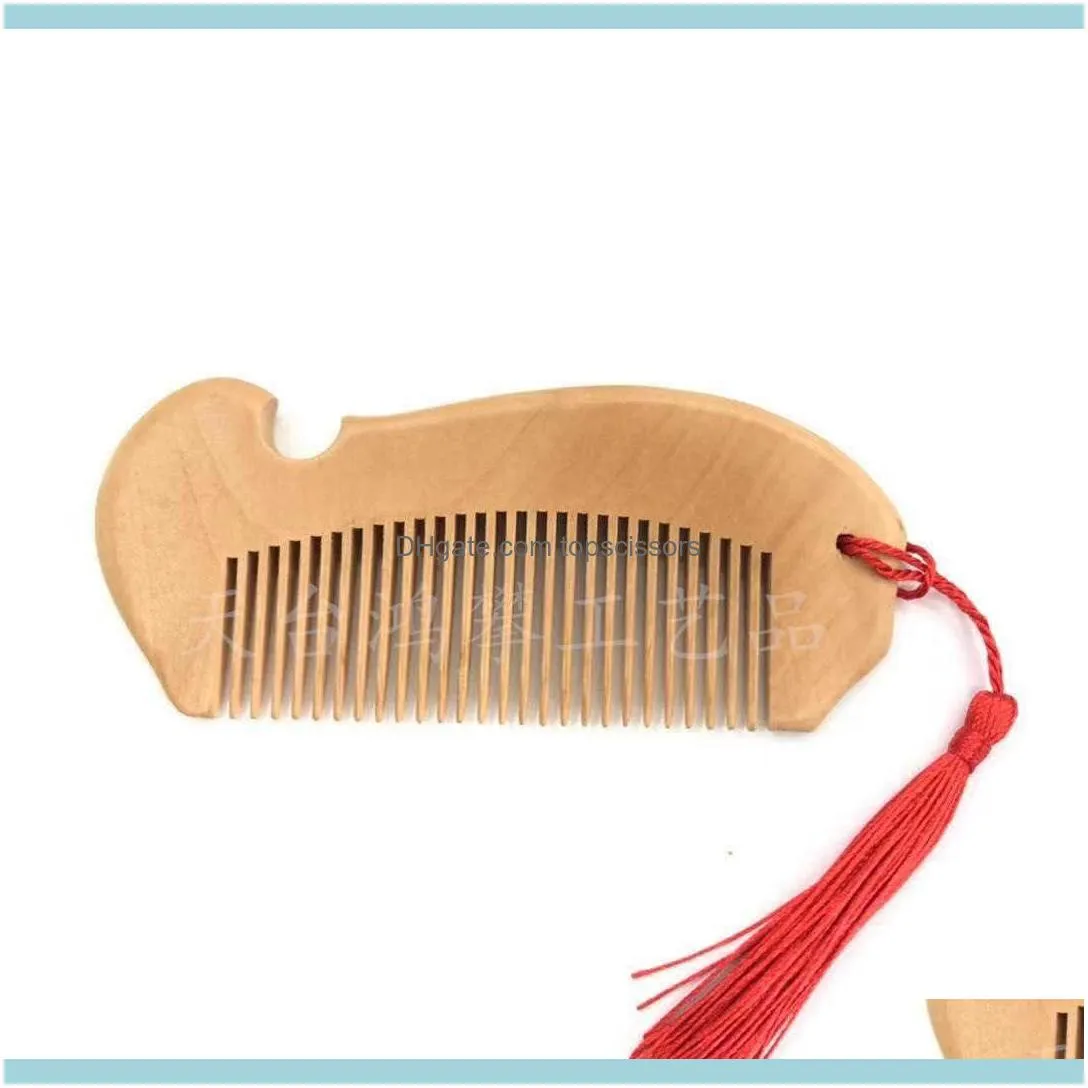 Hair Brushes Peach comb portable small wooden comb with tassel classic craft comb