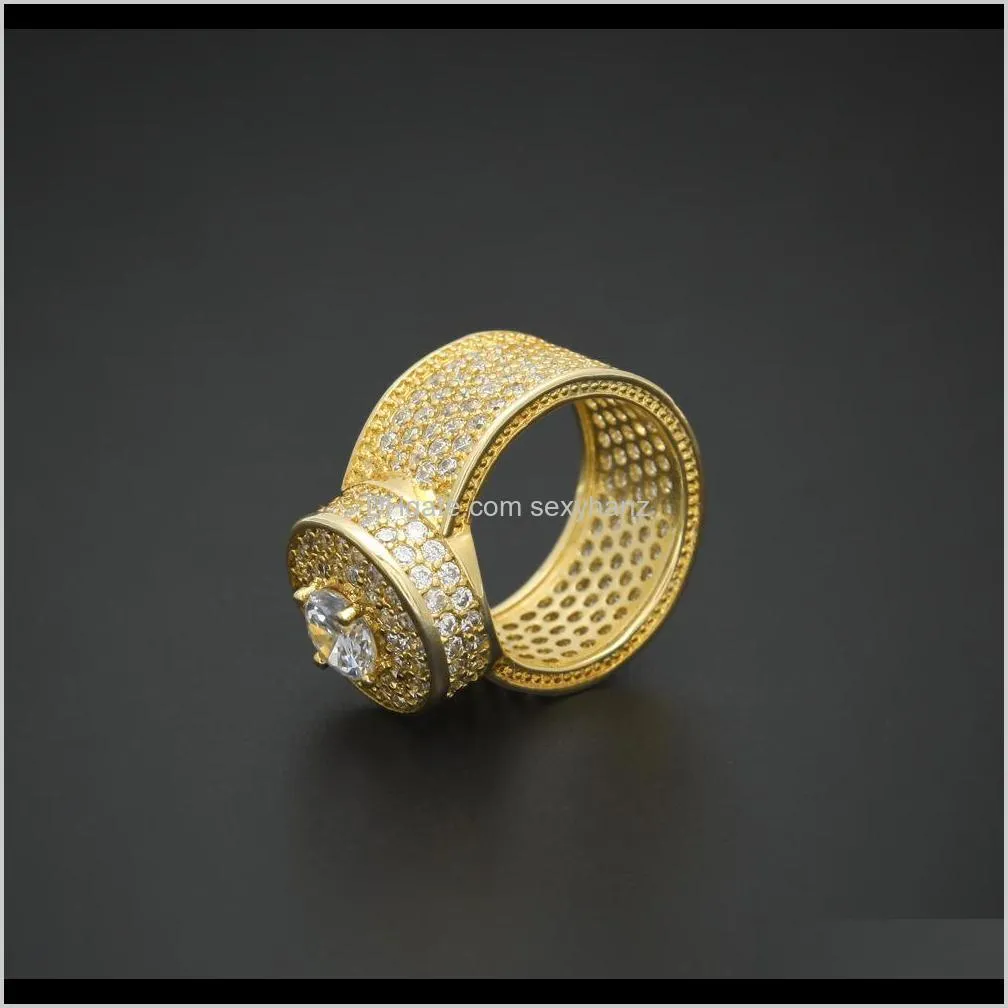 hip hop micro pave rhinestone iced out bling big ring gold filled titanium stainless steel rings for men jewelry