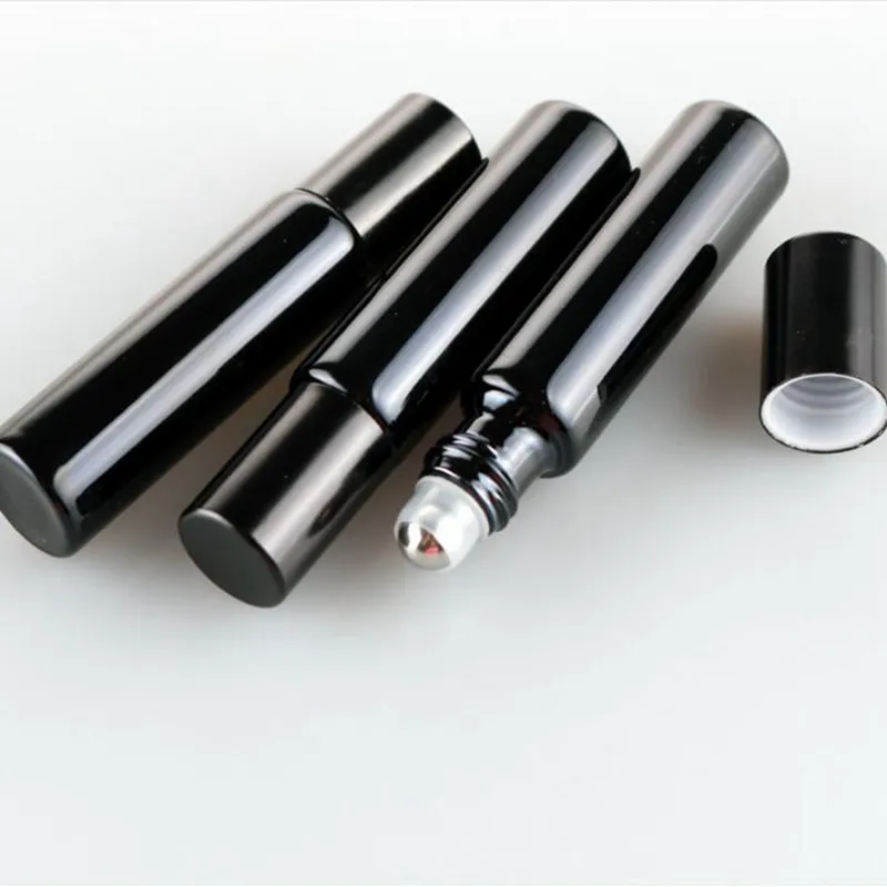 5 ml 10 ml svart UV-eterisk oljesrulle på flaskflaskor med stålplåt för parfym