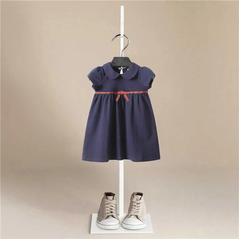 Neue Mode Kinder Mädchen Kleidung Nette Marke Kleid 2 Farben Weiße dunkelblaue Kleidung Schöne Baby Mädchen Kleid Q0716