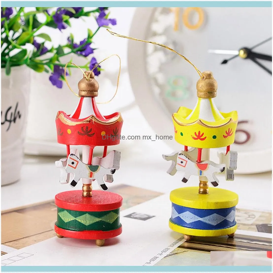 Top Sale Merry Christmas Wood Carousel Horse Ornaments Mini Beautiful Wooden Xmas Children Gift Toys New Year 201127