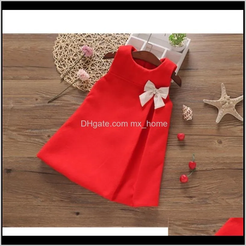 girls dresses fashion wool bow sleeveless party dress for girl 2 3 4 5 6 years baby princess dress toddler winter velvet dresses