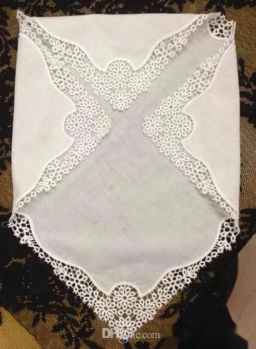 Set of 12 Home Textiles White Ladies Handkerchief 12 inch Embroidered crochet lace edges hankies hanky For Bridal Gifts