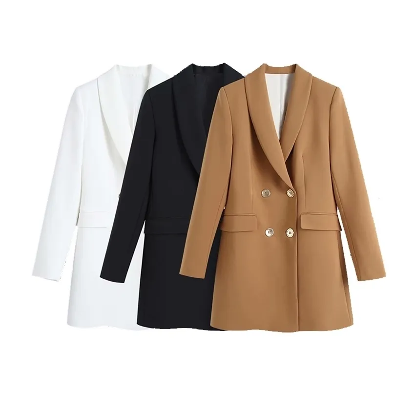Spring Women Blazers Button Long Sleeve Notched Neck Chic Lady Fashion Casual Clothes 211122