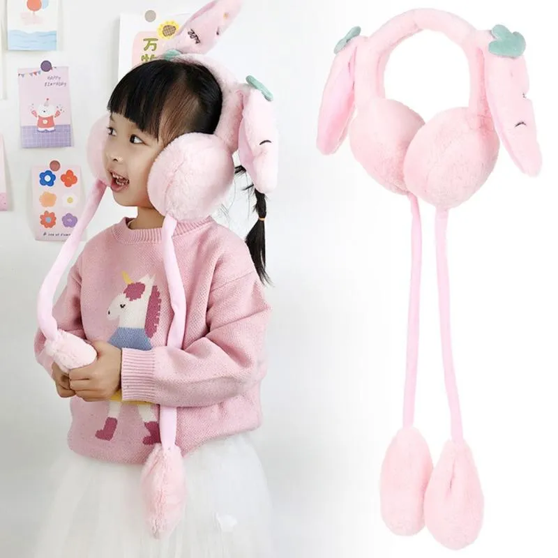 Berretti Simpatico cartone animato Fascia per capelli Donna Bambini Inverno Morbide orecchie di carota che si muovono Caldi paraorecchie in peluche