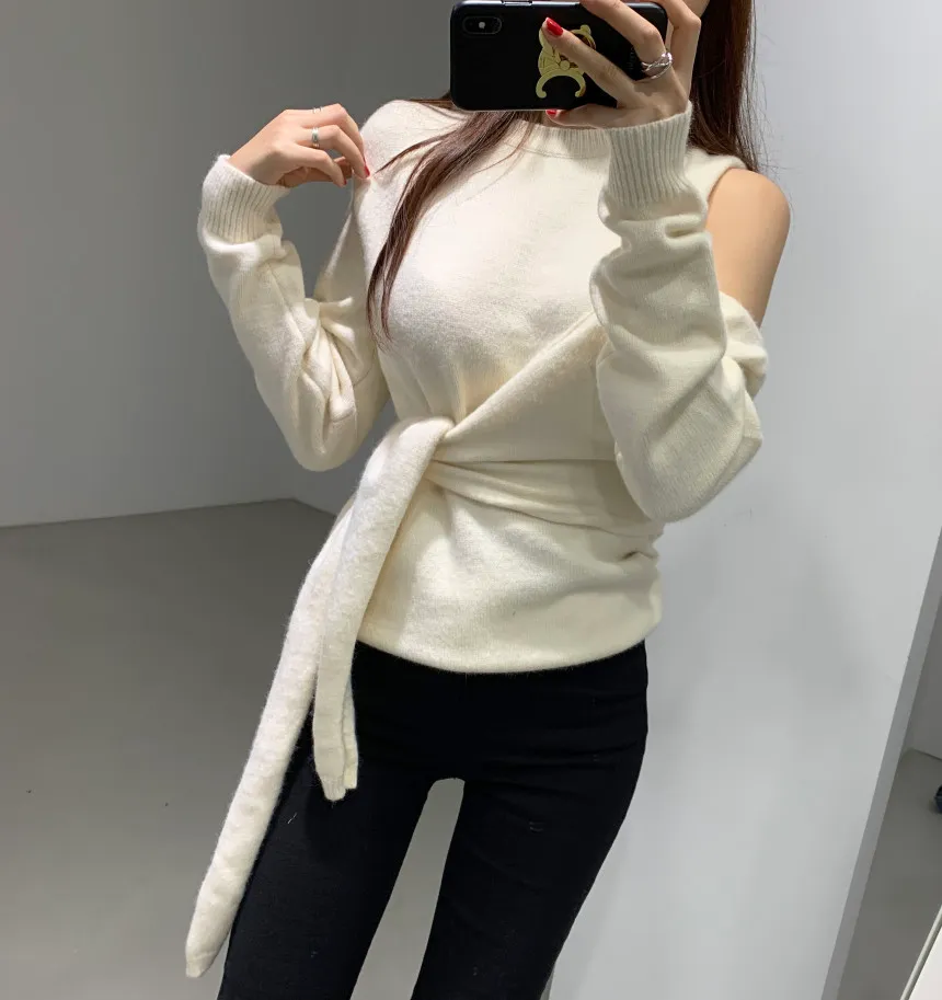 Irregular Strapless Shoulder V- neck Sweaters Irregular Strapless Shoulder V- neck Sweaters