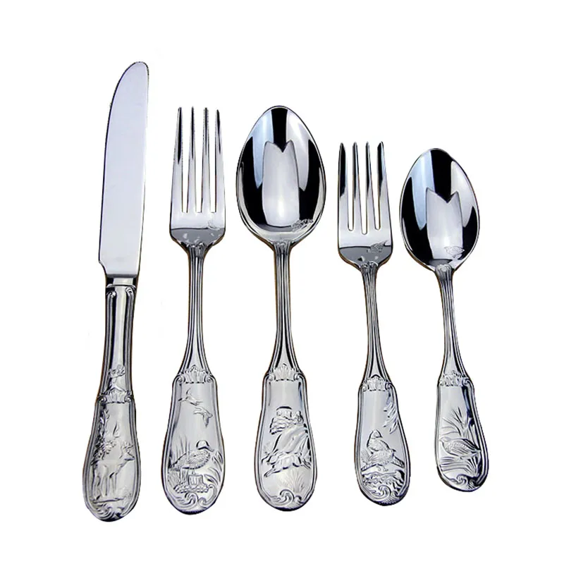 Set di posate occidentali Set di stoviglie occidentali in acciaio inossidabile 5 pezzi Coltello da bistecca Cucchiaio Forchetta Posate da cucina Cena