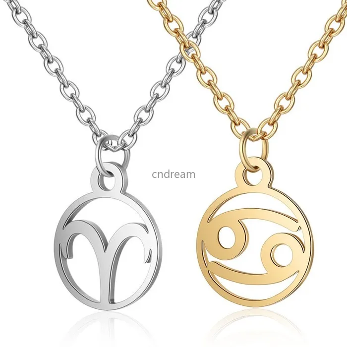 12 Constell Pendant Necklace Silver Gold Stainless Steel Zodiac Horoscope Sign Necklace Chains for Women Fashion Jewelry Will and Sandy Virgo Libra Taurus Gemini