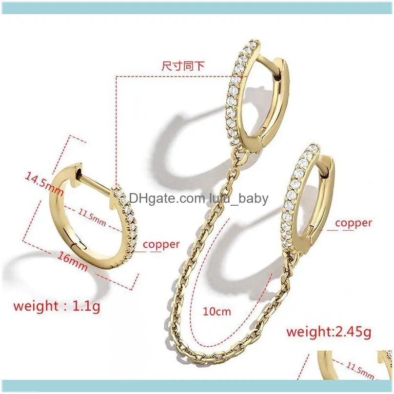 Simple Mini Circle Chain Link Piercing Earring For Women Personality Shiny Cubic Zircon Female Daily Jewelry Party Gift Hoop & Huggie