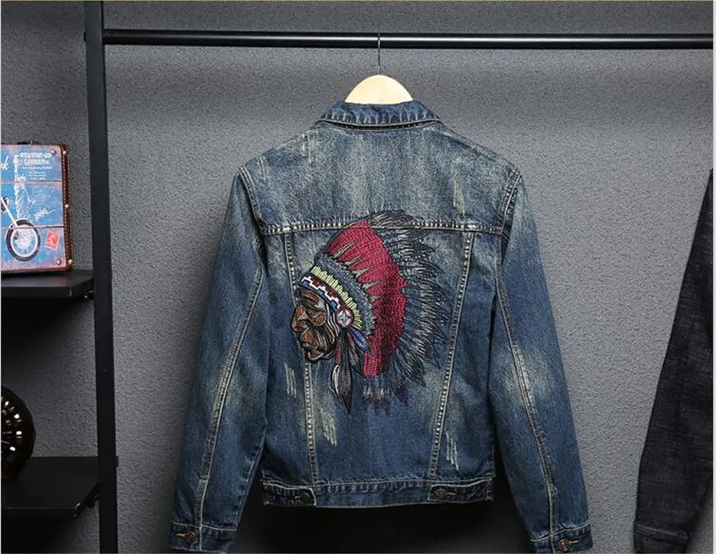 Men's denim jacket Indian embroidered outerwear ladies coat couple clothing spring and autumn tops 459