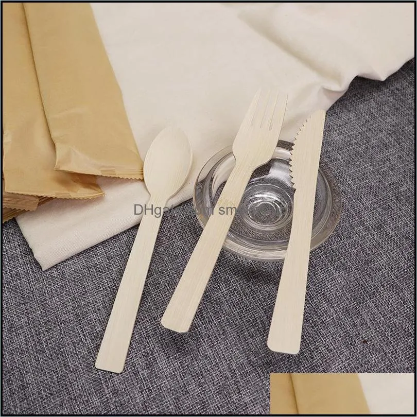 Disposable Dinnerware Bamboo Cutlery Set Include Knife, Fork and Spoon, Biodegradable Tableware