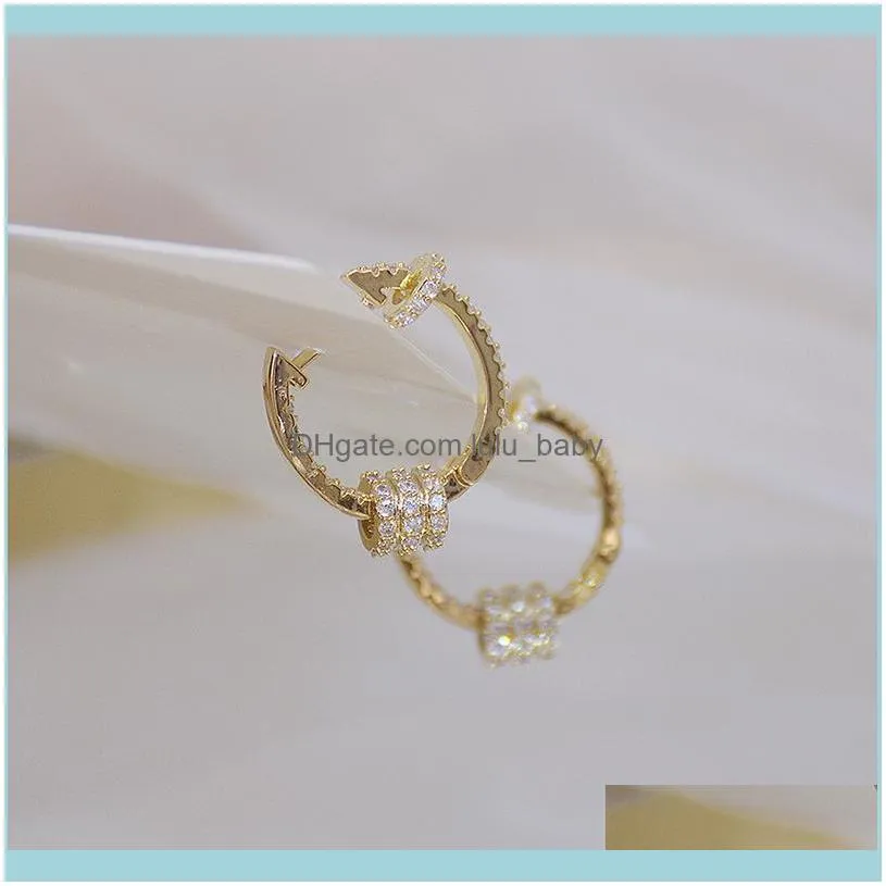 Korean Fashion Jewelry 14K Real Gold Plated Copper Inlaid CZ Zircon Small Hoop Earring Elegant Simple Round Women`s Earrings & Huggie