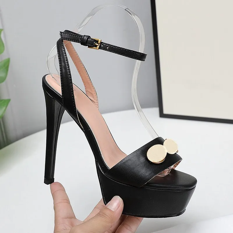 Free postage summer Fashion soft Leather Stiletto women sandals shoes Buckle Ankle Strap Latex Adhesive womens shoe Party superior quality sandal