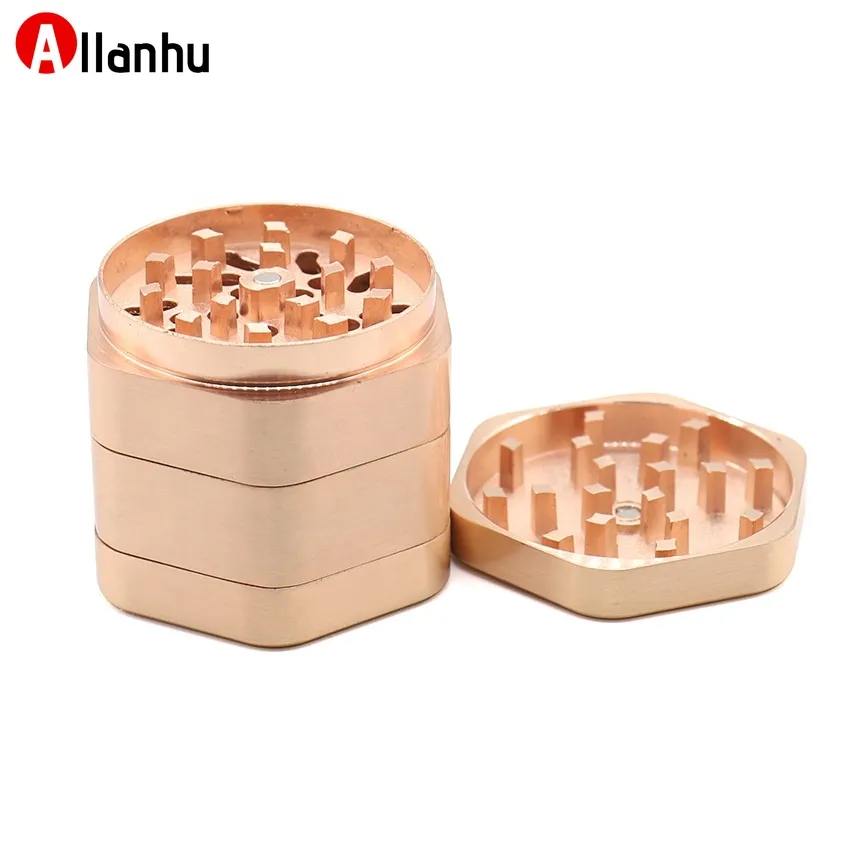 Hot Selling Hexagon Herb Grinder 4 Parts Logo personnalisé en métal de zinc Tabac à fumer