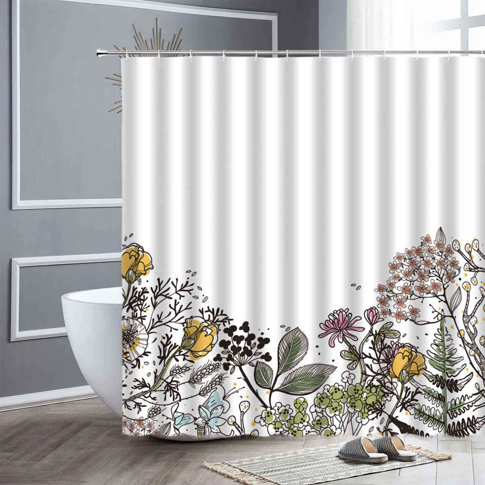Rideau De Douche Botanique – Papillons Et Jardin Violet Et Vert – Floral – Neuf