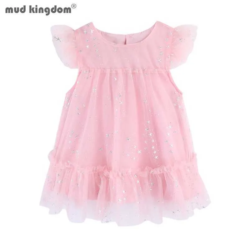 Mudkingdom Sparkly Estrelas Bebé Menina Vestido Tule Joelho De Tule Comprimento Para Crianças Vestidos Ruffle Partido Fluffy Princesa Meninas Verão Roupas 210615