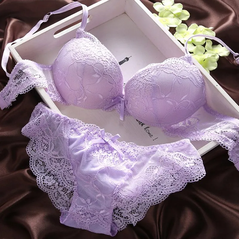 2pcs/Set Lace Patchwork Women's Underwire Bra Set