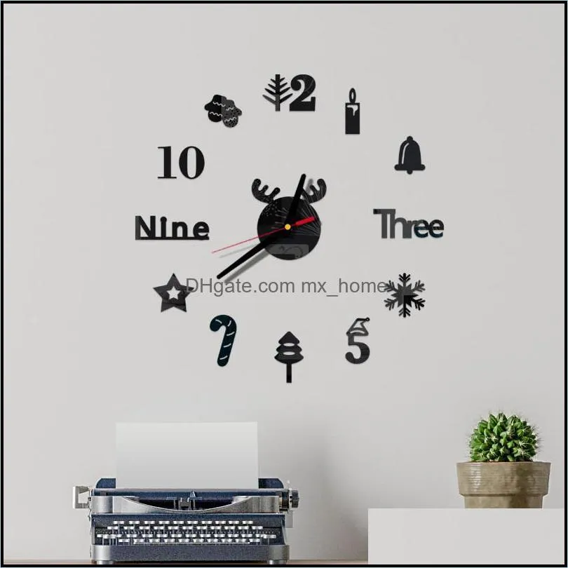 Wall Clocks Christmas DIY Clock 3D Mirror Surface Sticker Home Office Decor Acrylic Stickers Watch For Decoration