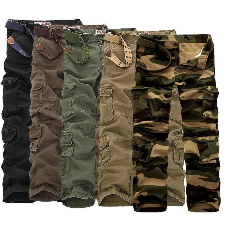 Pantaloni da uomo Luclesam Uomo Cargo maschile Esterno Pantaloni multi-tasca Pantaloni Casual Camouflage Army per Pantalones Hombre Nessuna cintura