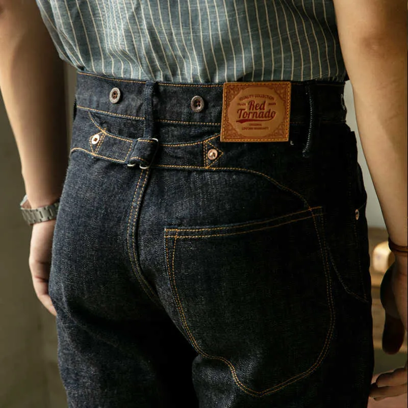 FBC-0001 Red Tornado Lire la description ! 14oz Indigo Selvage Pants One Washed Sanforized Denim Raw Denim Buckle Jean 210622