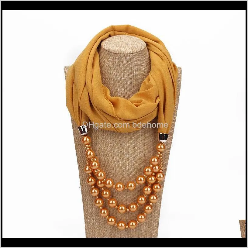 new fashion women solid jewelry pendant chiffon scarf pearl shawls and wraps soft female accessories cashmere scarf silk scarf