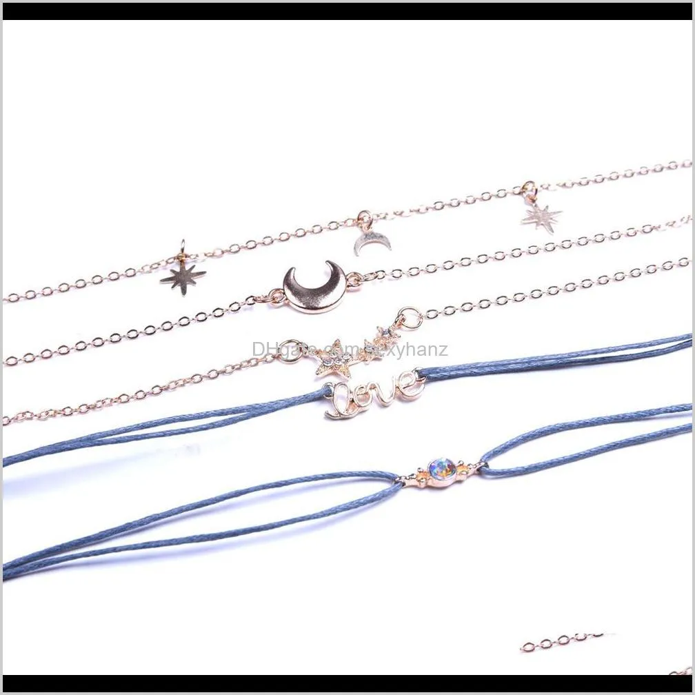 kimter bohemian bracelet for women girls 6pcs/set pentagram moon letter pendant woven bracelets fashion jewelry summer gift 