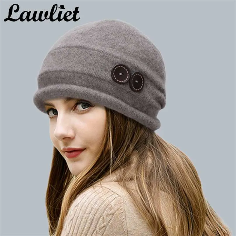 Lawliety Kobiety Wełna Kapelusz Czapka Zimowa Beanie Dzianiny Sladies Fashion Ciepłe czaszki Bonnet T178 211119