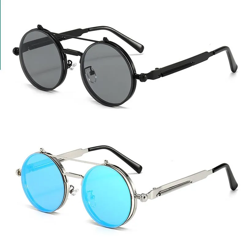 Gafas de sol Actualización Flip Up UV400 Protección Moda Cómodo Gafas redondas Marco Hombres Mujeres Verano EyeGlasses necesarios