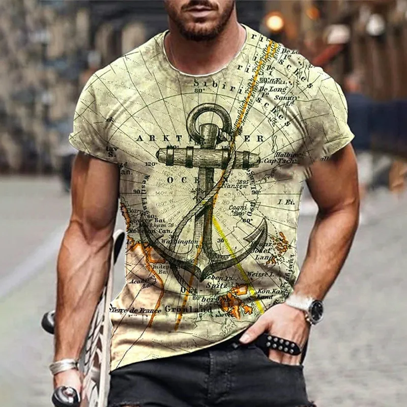 Mode d'été T-shirt pour hommes Street Personality Graffiti Anchor Vêtements d'impression 3D Taille Plus Confortable Col rond T-shirts à manches courtes