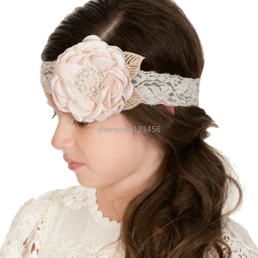 Flower Leaf Lace Headbands Baby Children Chiffon Hair Band for girls fashion jewelry will and sandy white red blue