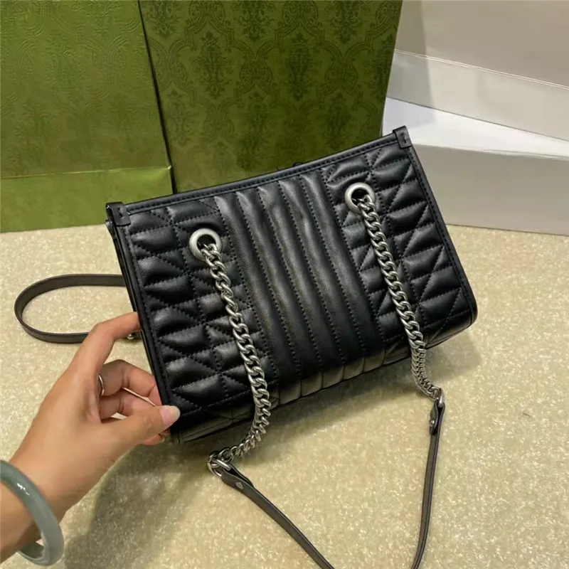 Le plus récent cuir matelassé noir argent matériel sacs à bandoulière célèbres dernier designer de mode cross body femmes sacs à main velours doublure en soie double mot G portefeuilles sac à main