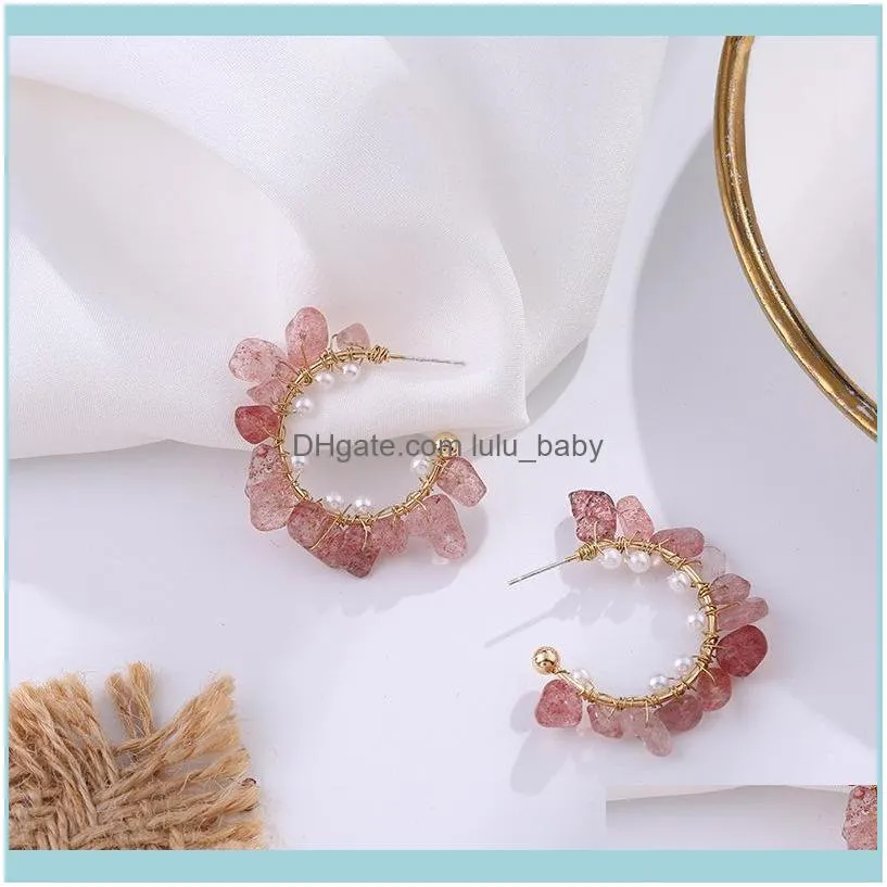 Cute Irregular Gravel Stone C Shaped Hoop Earrings For Women Teen Girls Party Wedding Costume Jewelry Female Studs Fashion & Huggie