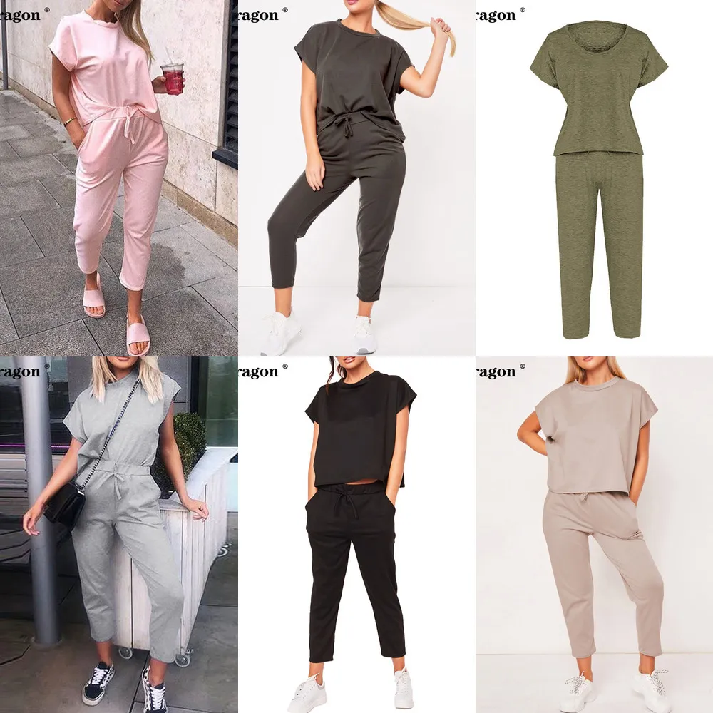 2 pièces tenues pour femmes rose tenue pantalon décontracté costume Ropa De Mujer 2020 Streetwear Conjunto Femenino été Joggers ensemble X0428