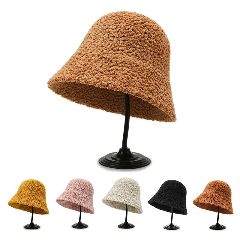 Geniş Brim Şapka 2021 Kadınlar Için Sonbahar Kış Kova Kuzu Peluş Yumuşak Sıcak Balıkçı Şapka Panama Rahat Kapaklar Lady Kore Tarzı