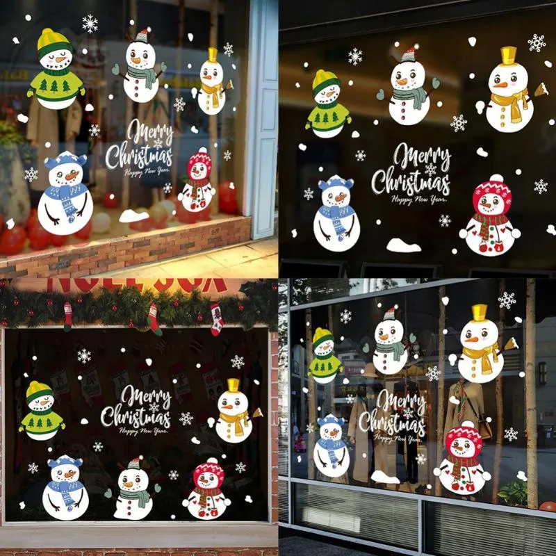 Autocollants muraux de bonhomme de neige pour fenêtre, décor de joyeux noël, pour affichage de porte de maison, bonne année 2022 #78