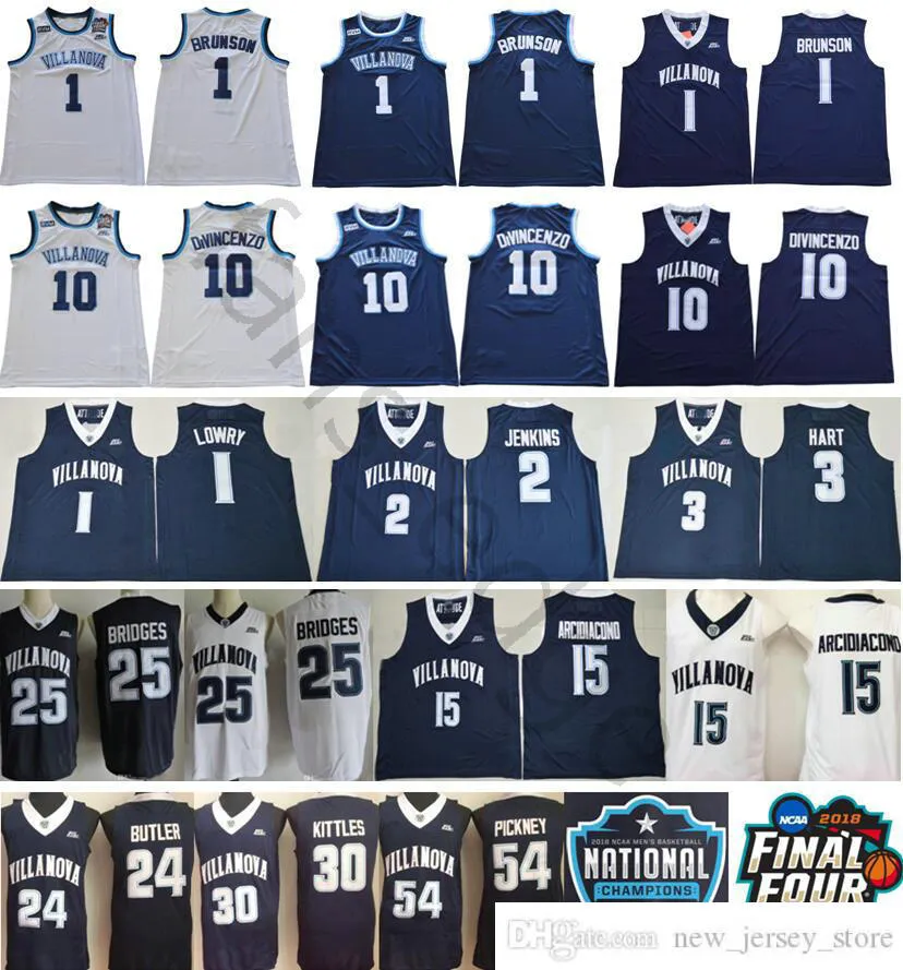 NCAA Villanova Wildcats #1 Jalen Brunson 10 Donte DiVincenzo 25 Mikal Bridges Kyle Lowry Kris Jenkins Arcidiacono 3 Josh Hart College Jersey