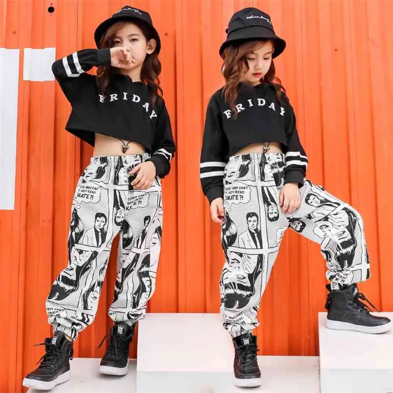 Kids Letter Crop Tops cotton children sport suits Dance Costumes for Girls Teenage Girl Hip Hop Clothing 10 12 14 16 18 Years 210622