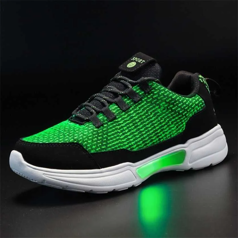 UncleJerry LED Shoes Fiber Optic for girls boys men women USB Charging light up shoe Adult Glowing Running Sneaker 220208