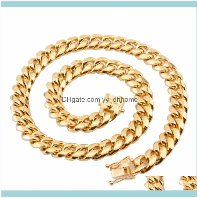 Chains 8/10/12/14/16/18mm Cuba`s Chain Gold Silver Color Man Necklace Heavy Stainless Steel Choker Punk Hip-hop Link 18-32inch